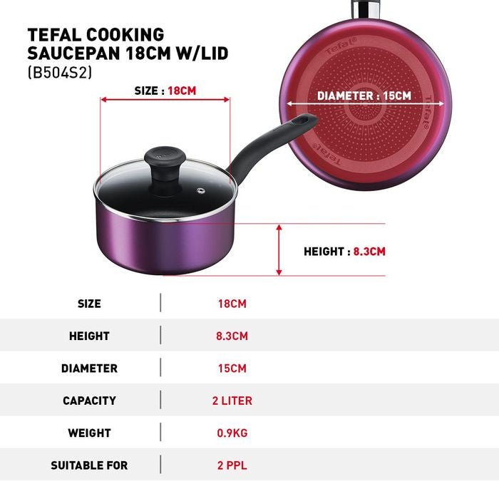 TEFAL B504S2 COOKING SOURCE 3 PCS Set: Frypan 24cm + Saucepan 18cm + Lid | TBM Online