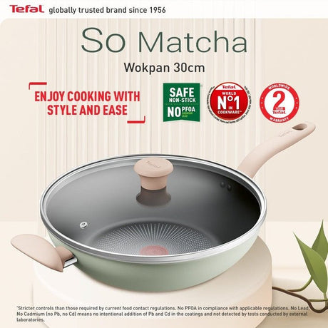 Tefal G17916 Cookware SO Matcha Wokpan With Lid 30cm | TBM Online