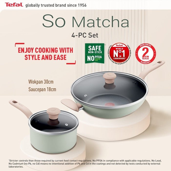 Tefal G179S4 Cookware SO Matcha 4-pc Set (Wokpan 30cm + SCP 19cm) | TBM Online
