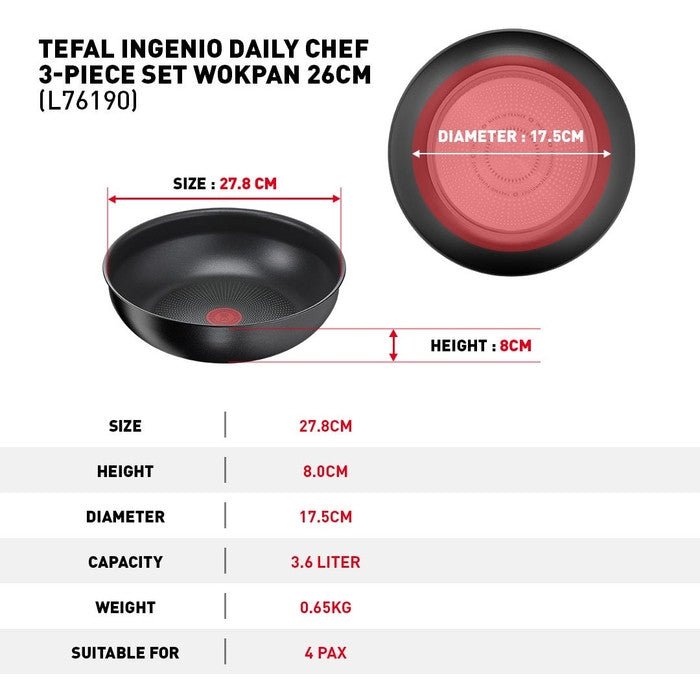 Tefal L76190 Ingenio Daily Chef 3pcs Set (FP24+WP26+Basic Handle) | TBM Online