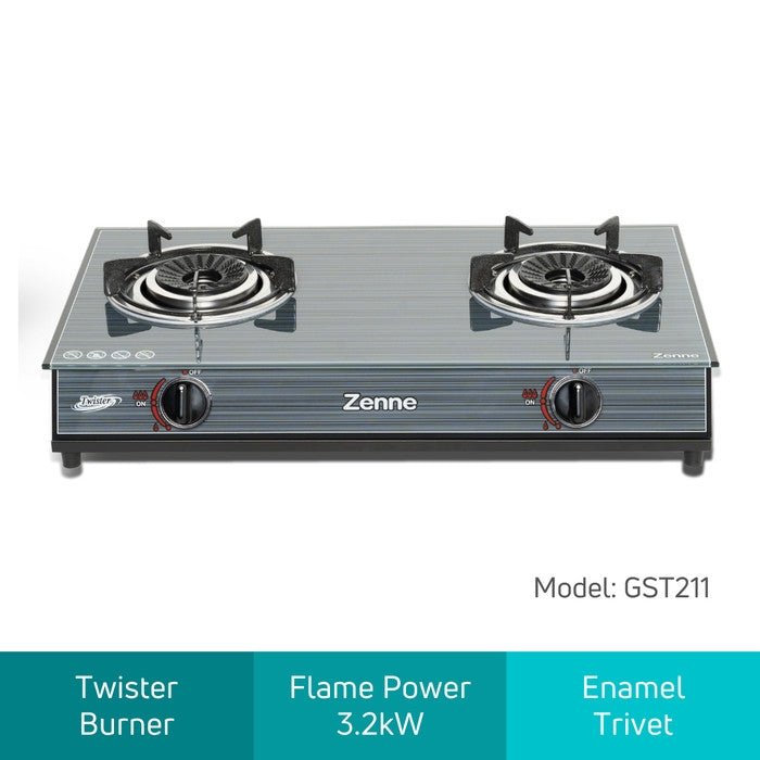 Zenne GST211 Table Top Gas Cooker Twister 2 Burners 7.2kg | TBM Online